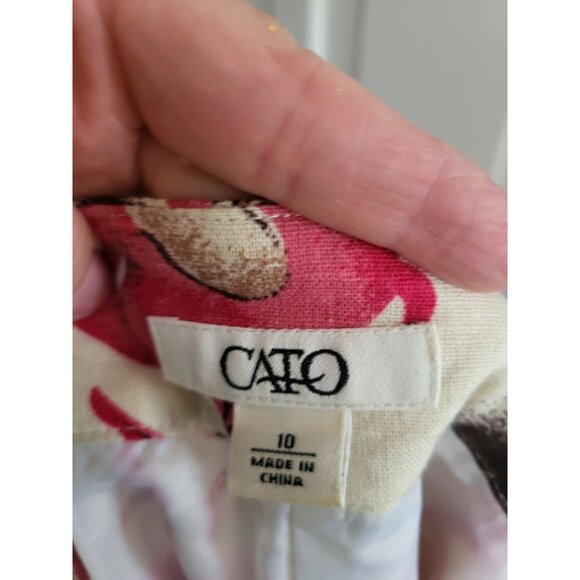 Linen/Rayon Cream/Pink A Line Abstract Floral Skirt sz 10 Cottage Coastal Artsy - Picture 5 of 6